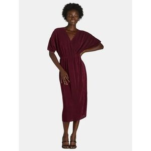 Nine.Eight Women’s Surplice V-Neck Short Sleeve Wrap Plisse Pleated Midi Dress